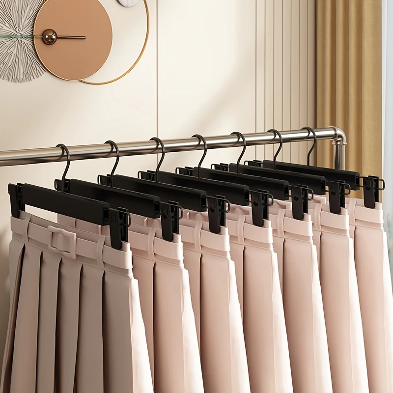 10Pcs Clothes Pants Hangers, Space-Saving Skirt Holders, Adjustable Clips, Trouser Hangers, Clothes Coat Garment Jeans Hangers view 6