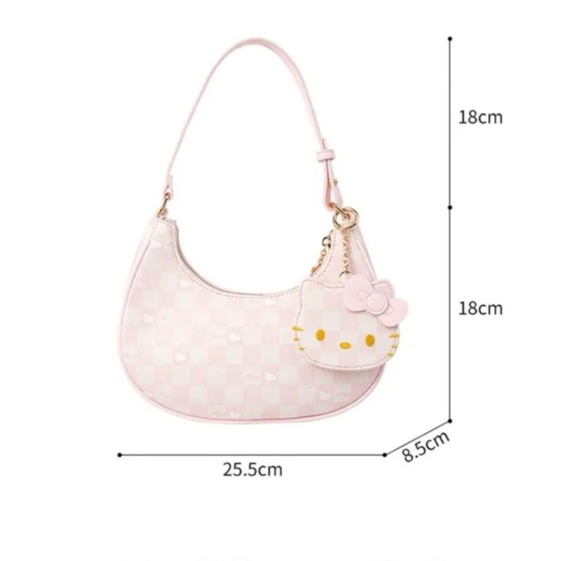 Spring Summer Mini Kawaii Hello Kitty Armpit Bag Girl Handbag Temperament Shoulder Bag Crescent Moon Bag Checkerboard Square Bag