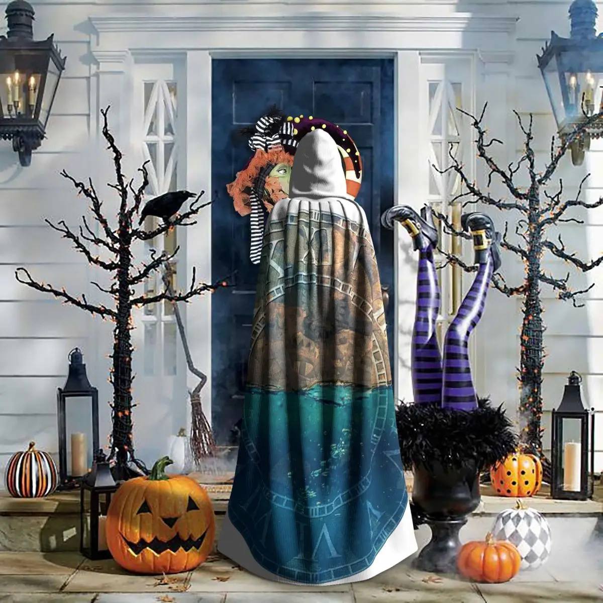 Steampunk Gears عباءة طويلة مقنعين الساحرة القرون الوسطى زي تأثيري كيب HalloweenParty الكبار للجنسين