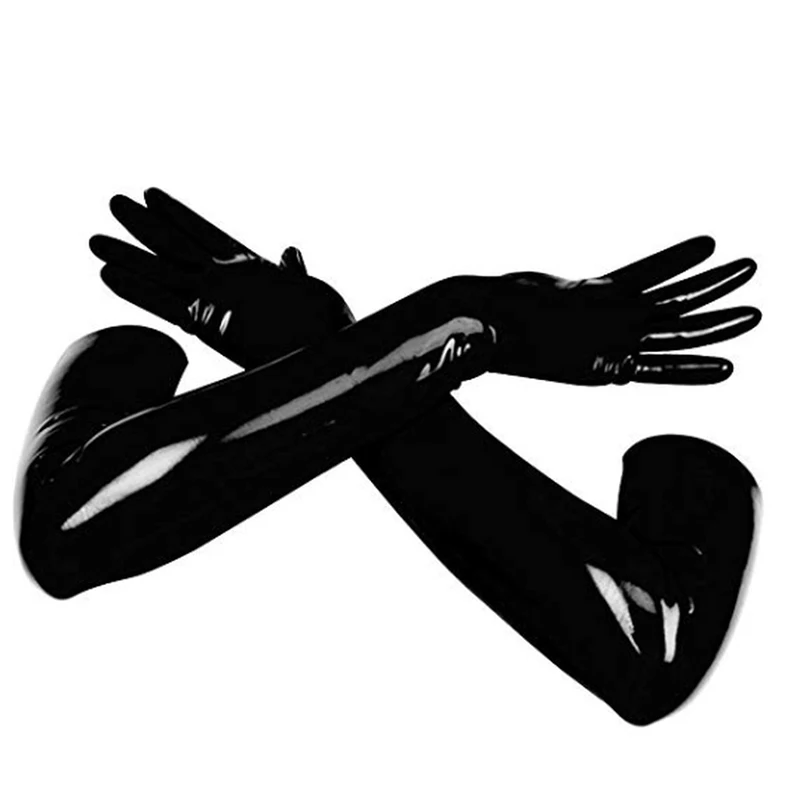 Unisex PVC Latex Rubber Gloves Wrist Seamless Moulded Shoulder Length Black And Red Long Sexy Fetish Gloves For Men Women