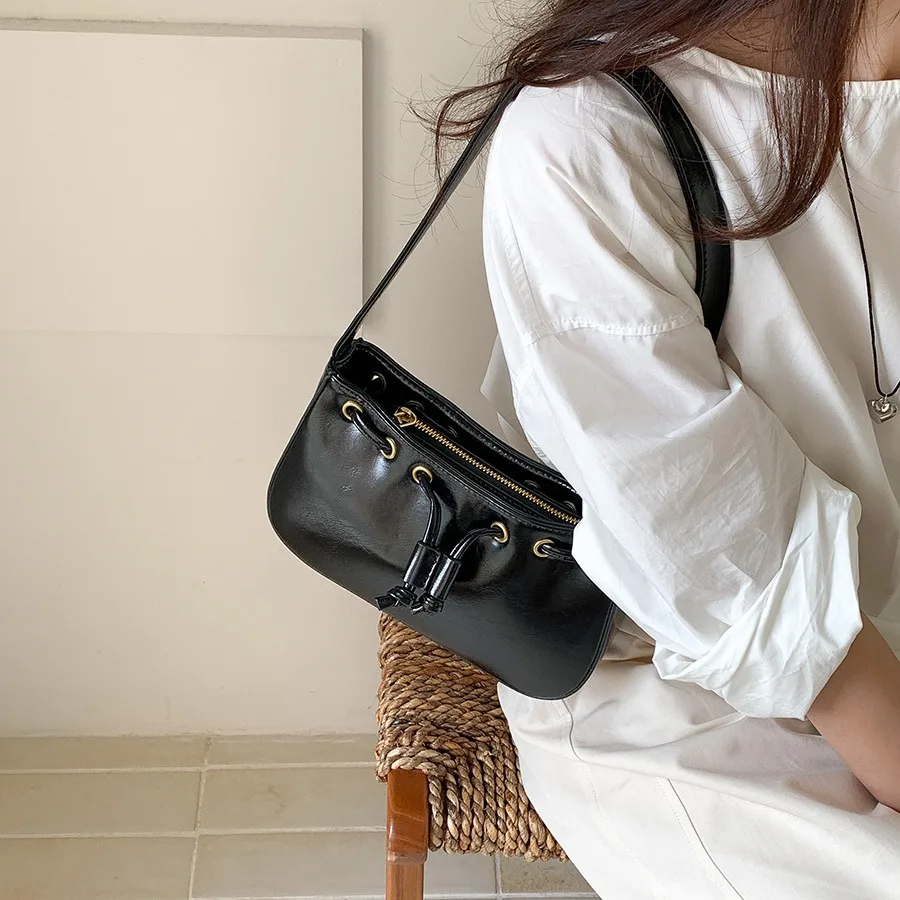 Small PU Leather Shoulder Bag For Women 2024 Autumn New Trend Korean Fashion Y2K Handbags And Purse Female Underarm Bag