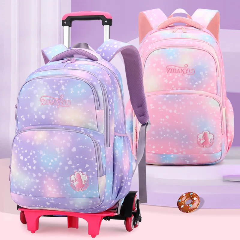 With 2/6 Wheels Stairs Kid boys girls Trolley Schoolbag Luggage Book Bag teens School Backpack Removable Children School Bags