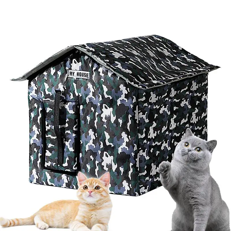 Weatherproof Cat Shelter Enclosed Design Cat House Sunproof Cat Cushion Bed Cat Shelter For Garages Porches Balconies Backyards