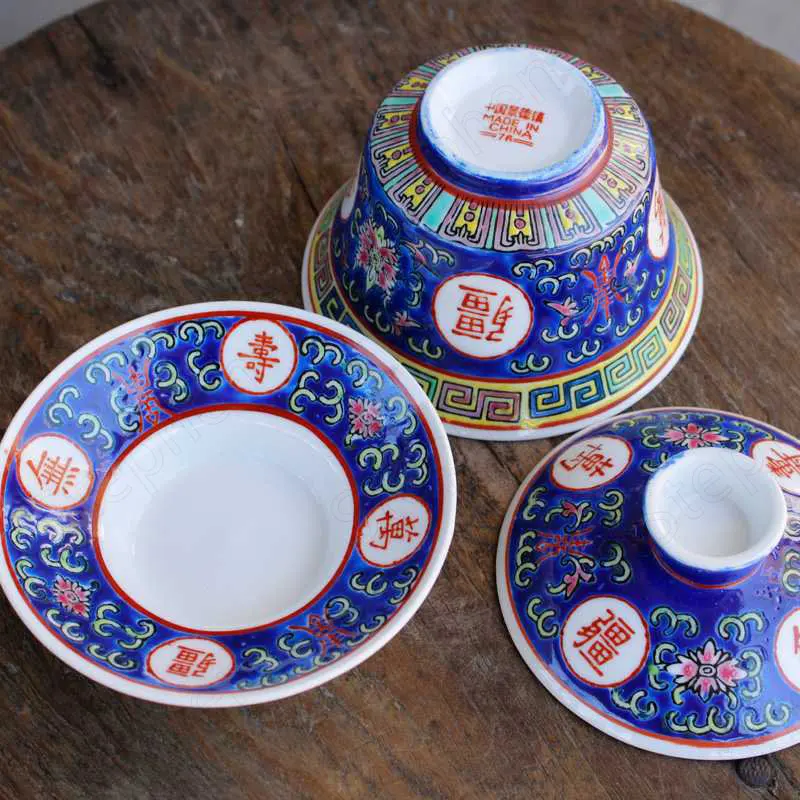 Chinese Classical Longevity Gaiwan Classic Modern Jingdezhen Colored Old Retro Ceramic Tea Bowl Household Afternoon Tea Cup