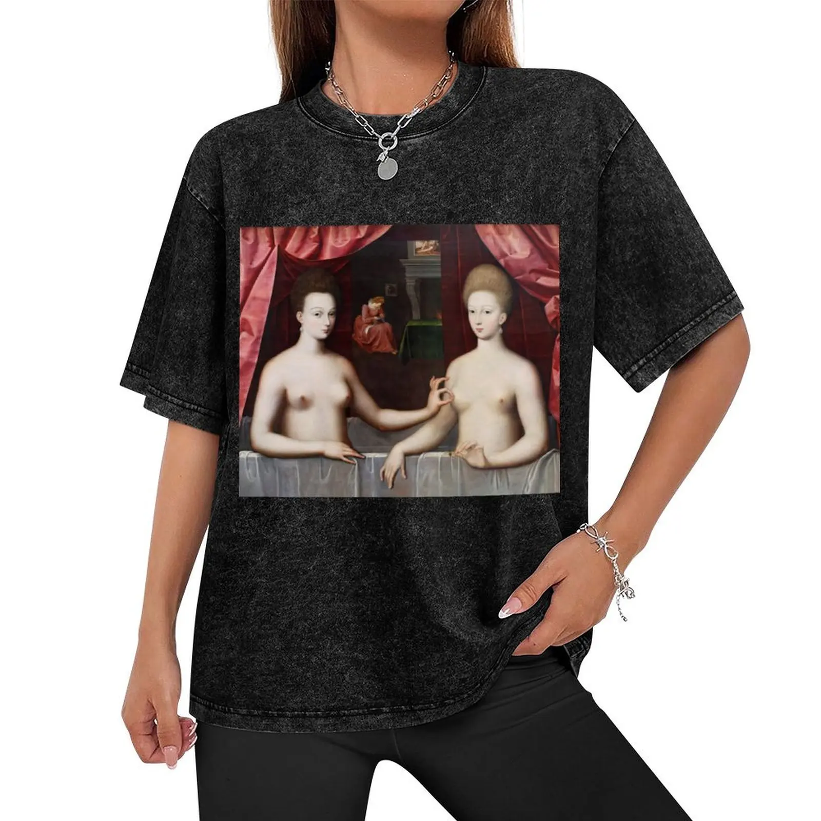 Gabrielle d'Estrées and One of her Sisters Taking A Bath T-Shirt summer tops vintage graphic tee mens designer t shirt