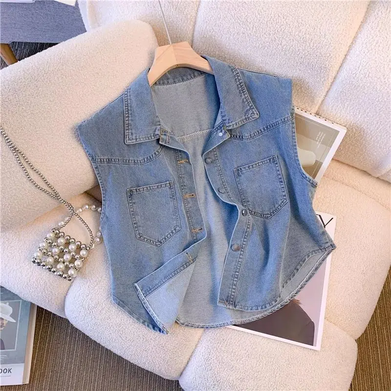 

Denim Jacket for Women Summer New Korean Casual Age Reducing Versatile Short Tank Top for Cardigans for Outerwear Top