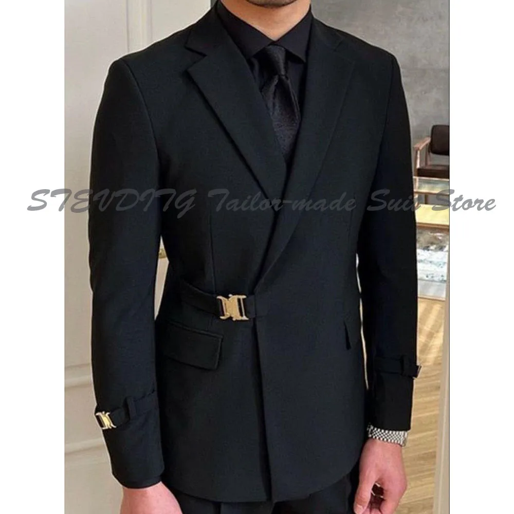 

Black Evening Banquet Suits Men Notch Collar Prom Party 2 Pieces Jacket Pants High Quality Male Clothing Fashion Design