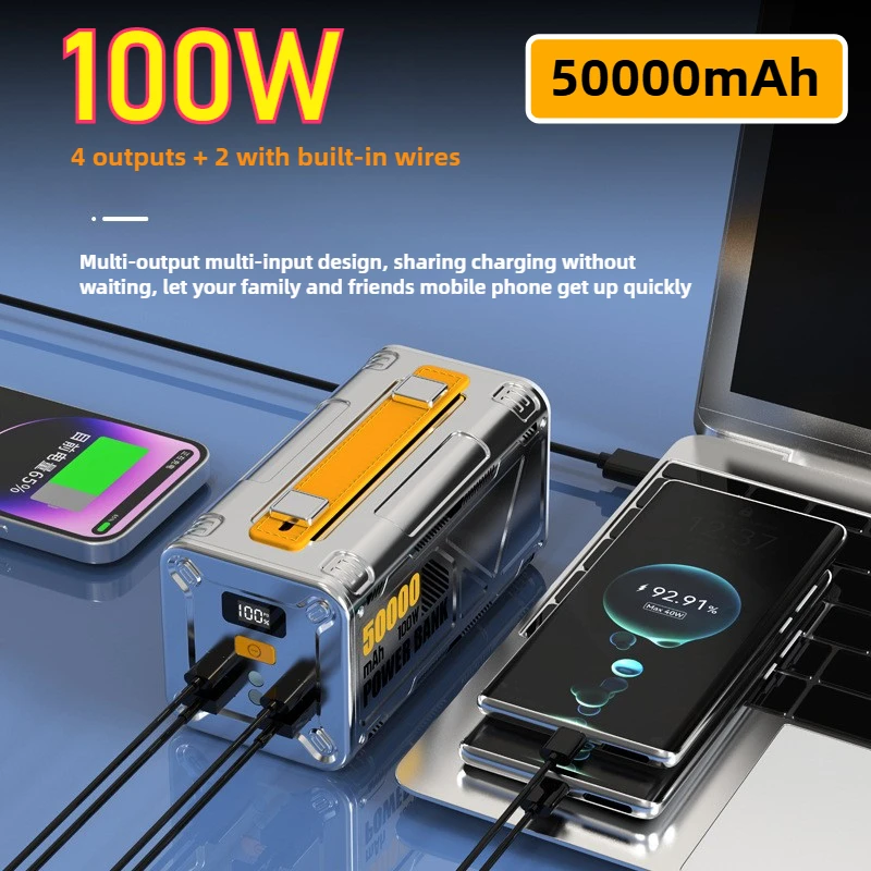 

Portable power bank 100W Fast Charging 50000mAh with Super bright LED External battery For IPhone 15 Xiaomi Samsung Laptop