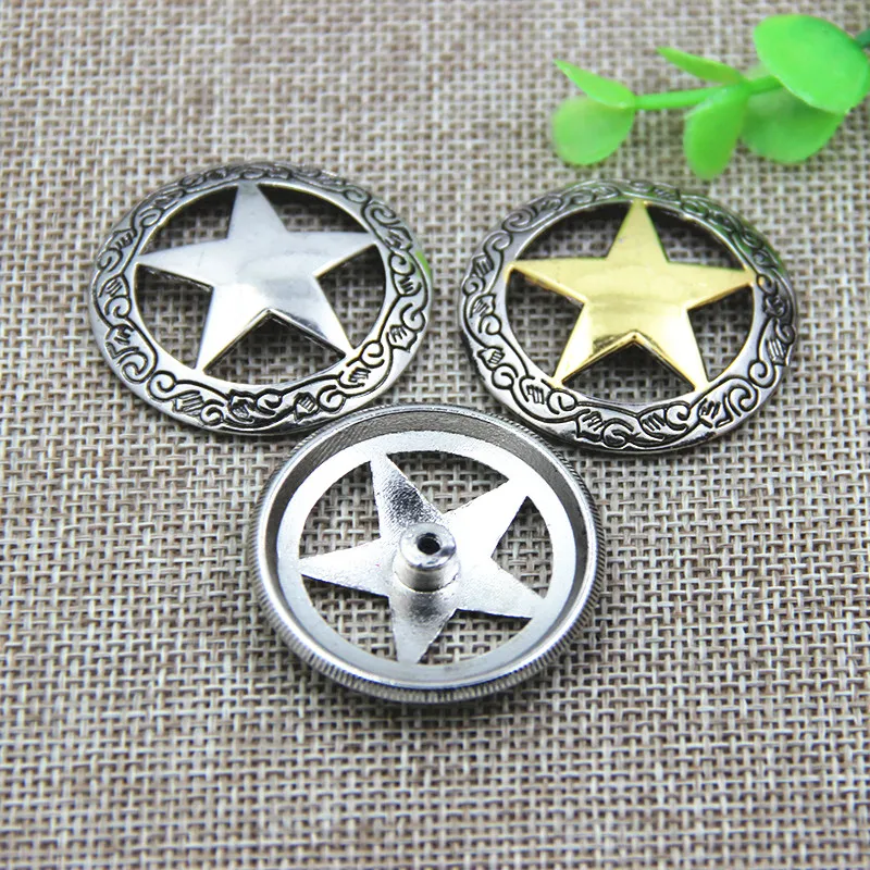 5PCS 37mm Silver Carved Gold Round Hollowed Star Conchos Metal Leather Goods DIY Decorative Accessories