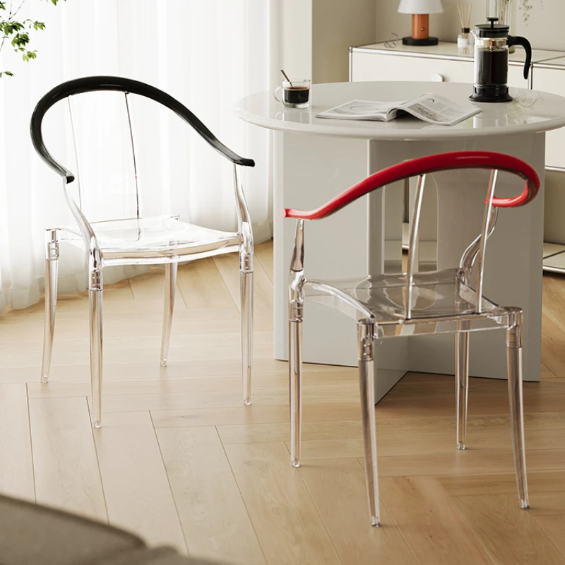 Transparent Acrylic Dining Chair Modern Crystal Armchair Nordic Plastic Seat with Horn Design Minimalist Contemporary Furniture