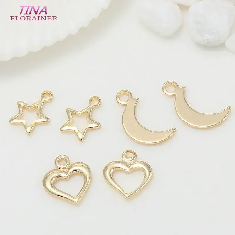 Champagne 14K Gold Color Plated Brass Star Heart Moon Charms Pendants High Quality Diy Jewelry Accessories