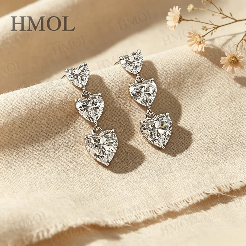 Moissanite Earrings Heart Cut 5ct D Color VVS1 925 Sterling Silver GRA Certified Non‑Fading Factory Direct Daily Match