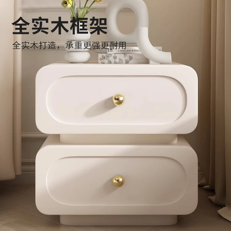 

New all-solid wood bedside table, simple modern bedside table, light luxury cream style children's bedroom storage cabinet