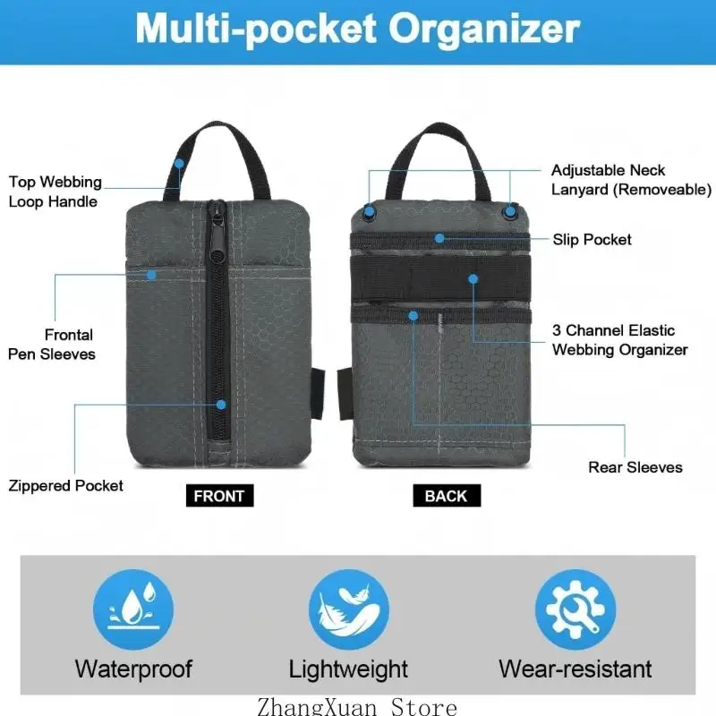 Utility with Front Pockets, Center Storage and Carry Loop for Daily Carry, Office Bag Order and Travel Gear for Pens and Small
