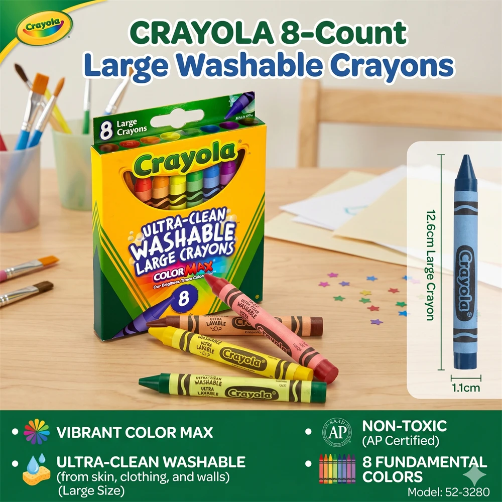 Crayola Ultra Clean Lápis de Cera Laváveis Grandes, Material Escolar, 8 Unidades 52-3280