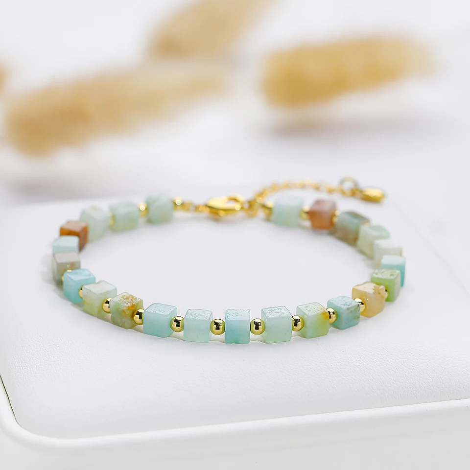 4*4MM Naturnal Stone Square Beads Bracelets on Hand  Bangle Fashion  Jewelry For Women Amethyst Handwork Amazon