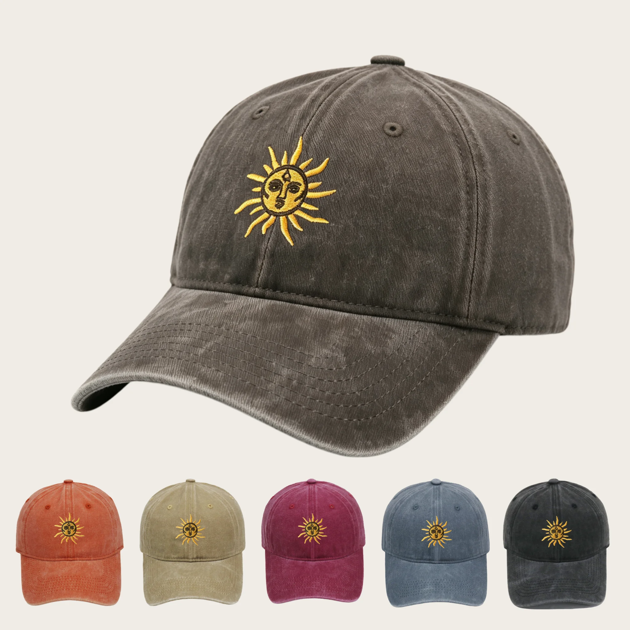 1 Stück Sonnenbestickte Baseballkappe, gewaschen, retro, personalisiert, lässig, vielseitig, Outdoor-Sonnenschutz-Entenschnabelkappe für Männer und Frauen