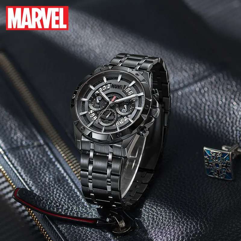 MARVEL The Avengers Original Mens Chronograph Quartz Wristwatch Calendar Coated Glass Steel Male Military 24 Hour Luminous Clock