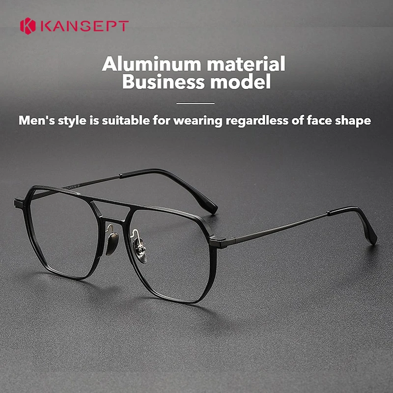 KANSEPT Large Frame Aluminum Frame Titanium Business Anti-Blue Light Reading Glasses Men Ladies Customizable Prescription Women