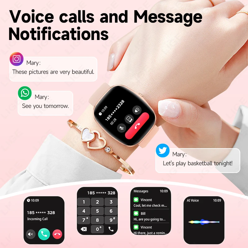 LIGE النساء Smartwatch 1.53 بوصة AMOLED HD شاشة بلوتوث دعوة الرياضة ساعة معدل ضربات القلب الموسيقى IP68 مقاوم للماء ساعة ذكية للرجال
