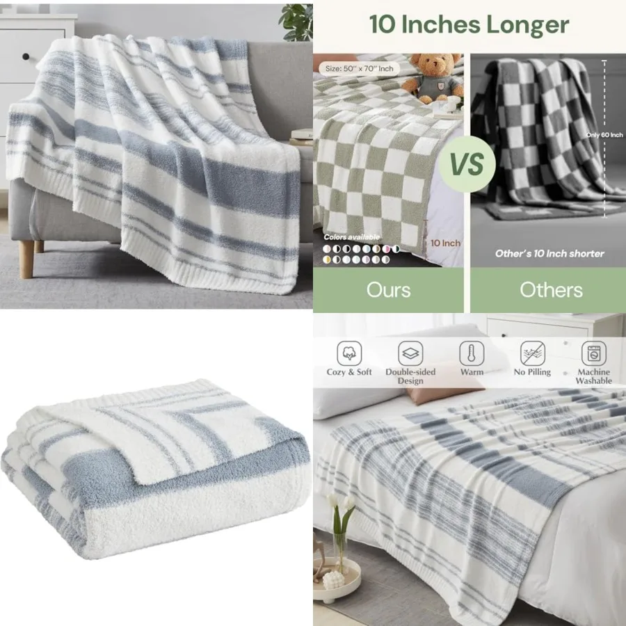 

WRENGONGE Throw Blanket, 50x70 Soft Cozy Striped Throw Blankets for Couch, Sofa, Bed, Travel, Lightweight Fluffy Warm Plush Dec