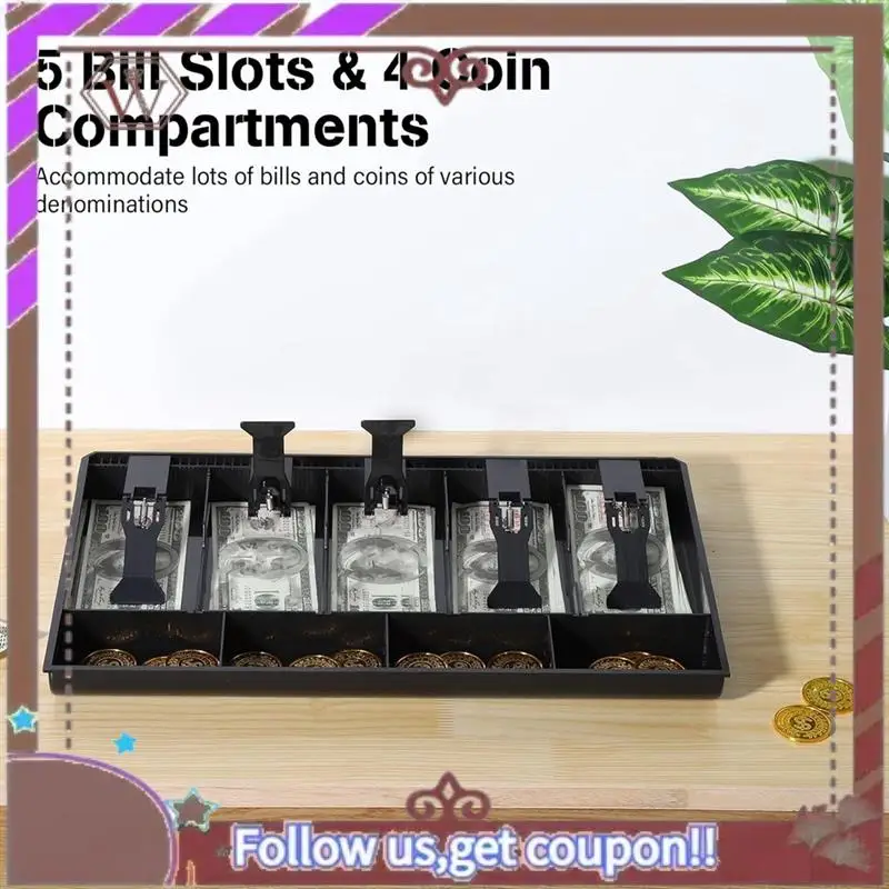 ABBG-1 PCS Лоток для наличных, лоток для вставки ящика для кассового аппарата, черный прочный футляр для хранения денег из АБС-пластика, 5 купюр и 4 отделения для монет