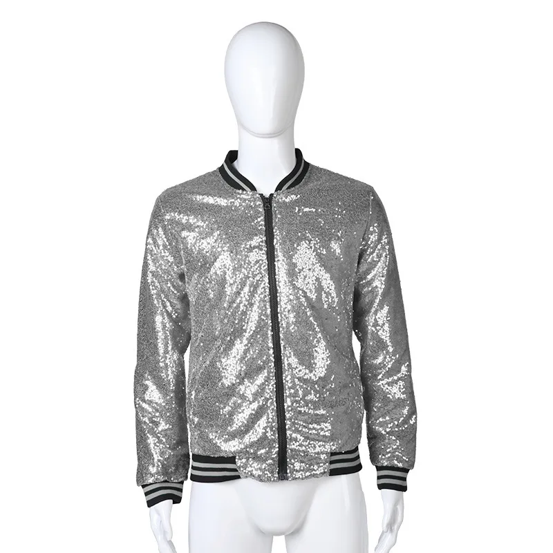Men's Plus Size Loose Sequin Dancewear Zipper Cardigan Jacket