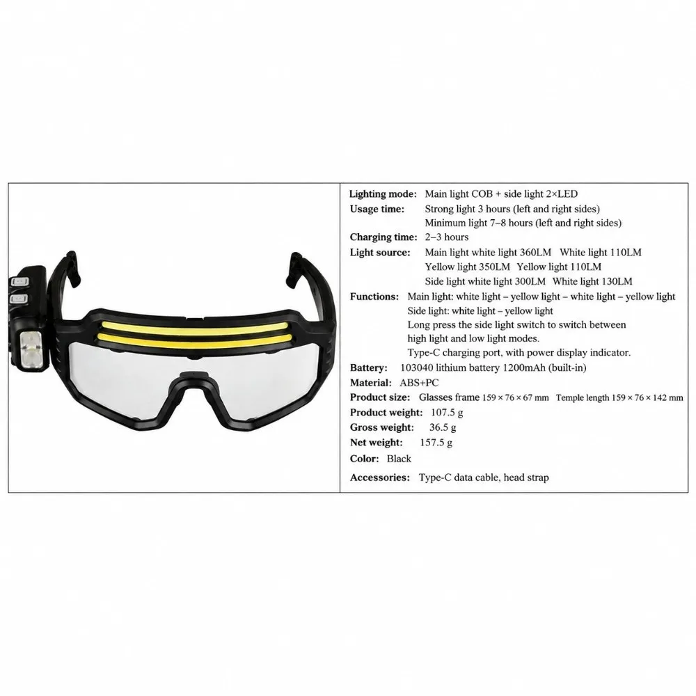 Three Light Source Motion Sensor Eyeglass Light Multi Angle Rechargeable Battery Safety Goggles Light Motion Sensor