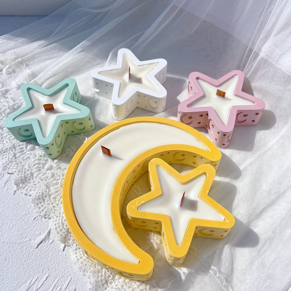 Islam Muslim Tray Cement Concrete Planter Mold Eid Mubarak Moon Star Candle Mold Ramadan Kareem Plate Resin Silicone Mold