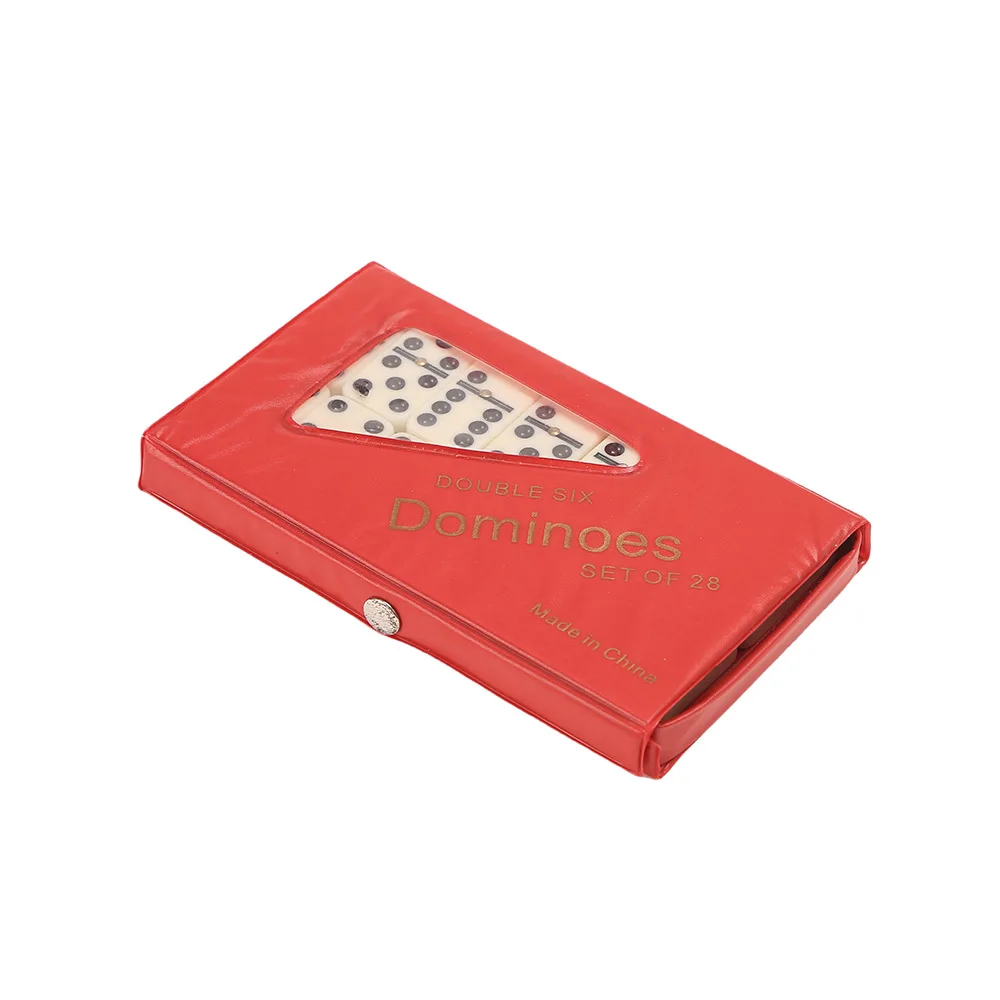 28pcs Double Six Domino, Red PVC Box Teeth Yellow Dominoes, Domino with Nails - Casino Gift