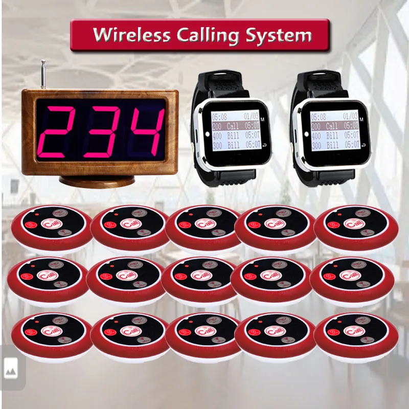 

QWICALL 2 Waiter Wrist Watch Receiver 15 Table Buttons 1 Display Receiver Wireless Calling Systems Restaurants Hotel Pager