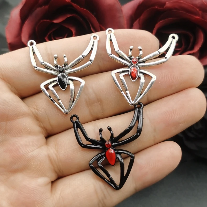 5pcs 31*33mm Blood Red Spider Pendant Gothic Tarantula Pendant, Wiccan,Witchy,Creepy ,Halloween,Handcrafted Jewelry Accessories