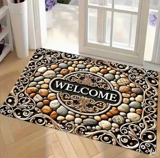 Stone Textured Moss Pattern Floor Mat Door Slipper Mat Small Entrance Bedroom Dining Room and Bathroom Carpet Decorative