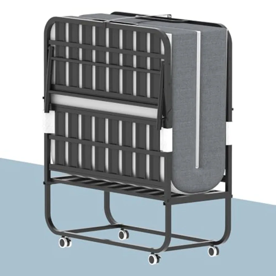 Folding Bed with 5-Inch Memory Foam Mattress, 75x38 Compact Rollaway Bed for Adults Gray, Space-Saving, Easy Setup Sturdy Steel