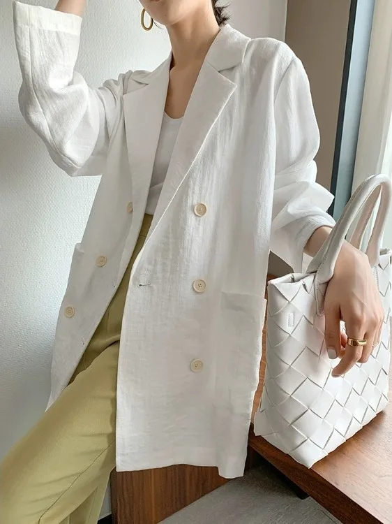 

Повседневный льняной костюм Jaet, женский свободный крой, легкий весенне-осенний топ из полиэфирного волокна, длинный свеч на одной пуговице