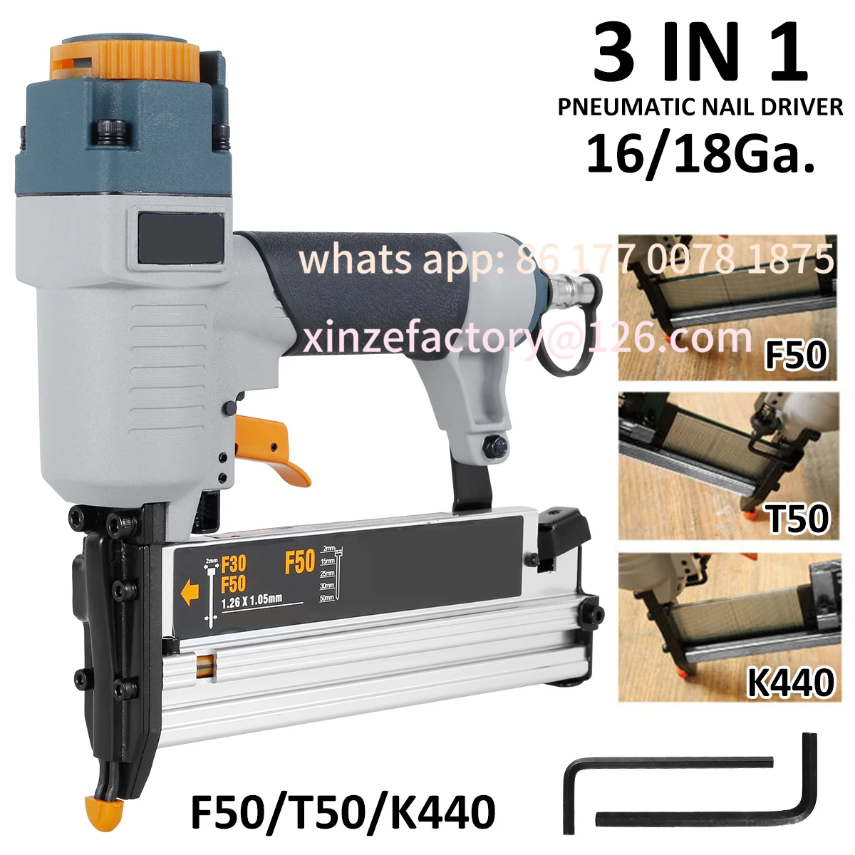 Customizable Powered Nailer Pneumatic Nail Gun T50 F50 440K 16Ga/18Ga Air Brads Nailer Cordless for Carpenter Fence Floor