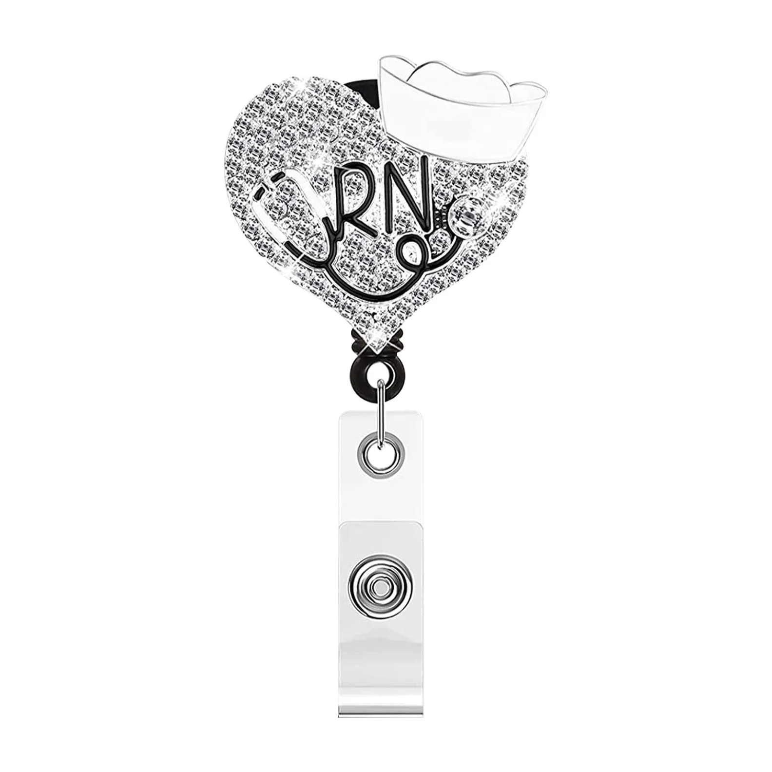 Retractable Nurse Badge Reel Clip Bling Rhinestone Badge Holder with Alligator Clip for School Nurse Doctor Graduation Present