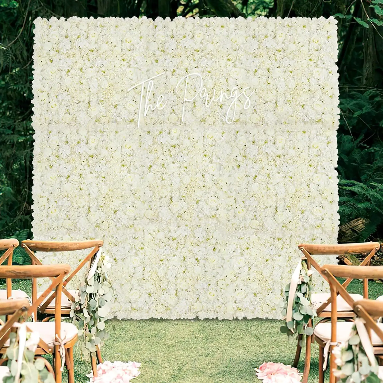 12 Pack 15 X 15 Inch Artificial White Roses Wall Decor, White Flower Panels Backdrops for Wedding Party Bridal Shower Corporate