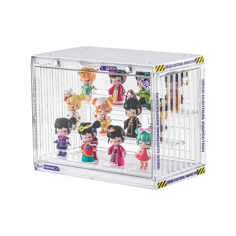 Container Showcase with Lights Dustproof Storage Box Hheld Display Shelf for Toys Popmart Display Cabinet Scene Box