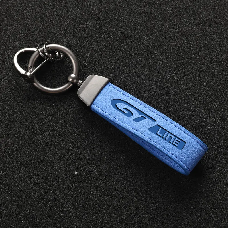 Suede Leather Car Keychain Business Gift with Logo Keyring Accessories For Peugeot gtline GT LINE 508 5008 3008 208 2008 308 Car