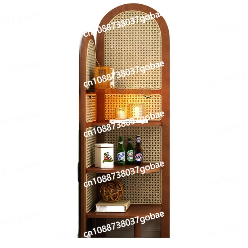 ZC Solid Wood Rattan Corner Cabinet Floor Shelf Living Room Bookshelf Balcony Flower Stand Triangle Cabinet