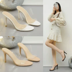 Fashion Summer Women Slippers Shoes Casual Pvc Clear Sandal Comfortable Party High Heels Slides Ladies Transparent Footwears