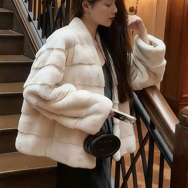 

Short Coat Women Faux Fur Coats Jackets Thick Warm Y2k Streetwear Jacket Elegant Work V Neck Full Sleeve Outerwear Autumn Winter