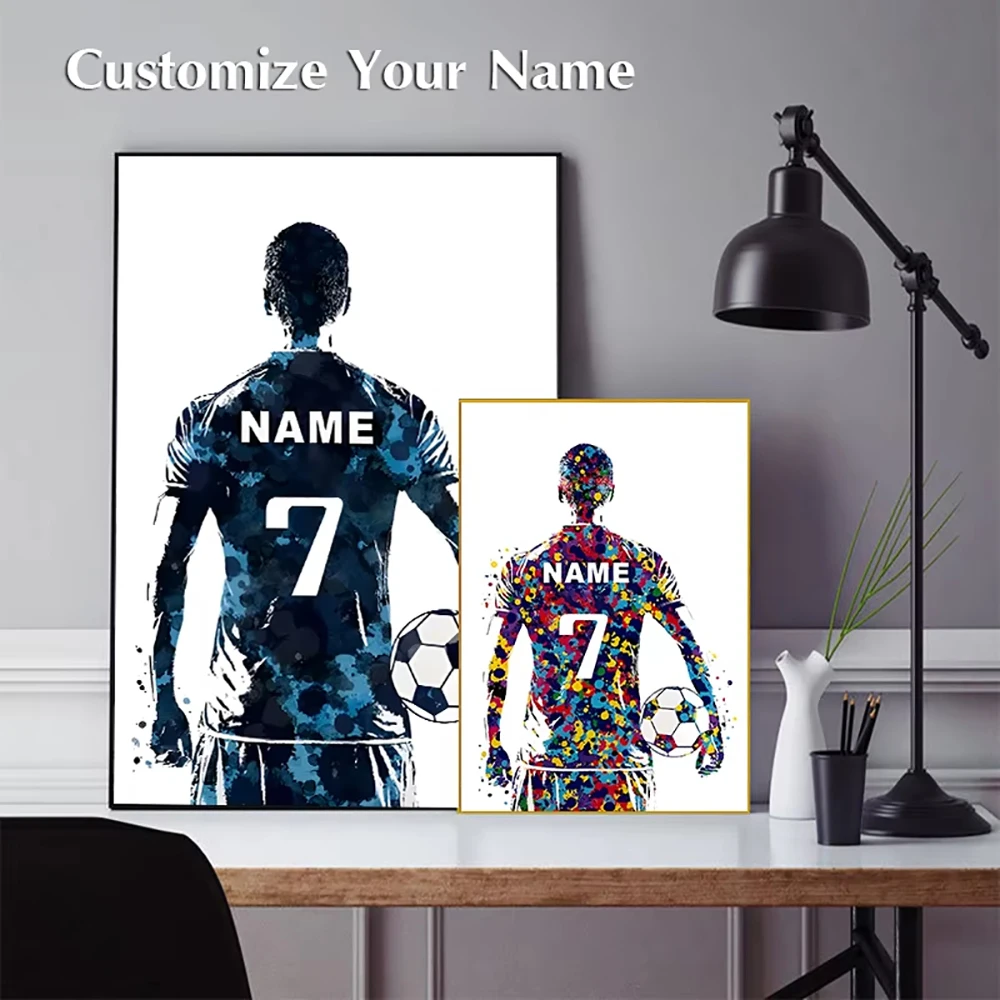 Customized Football Canvas Posters, Personalized Jersey Watercolor Wall Art, Football Jersey Canvas Printing,Home Decoration
