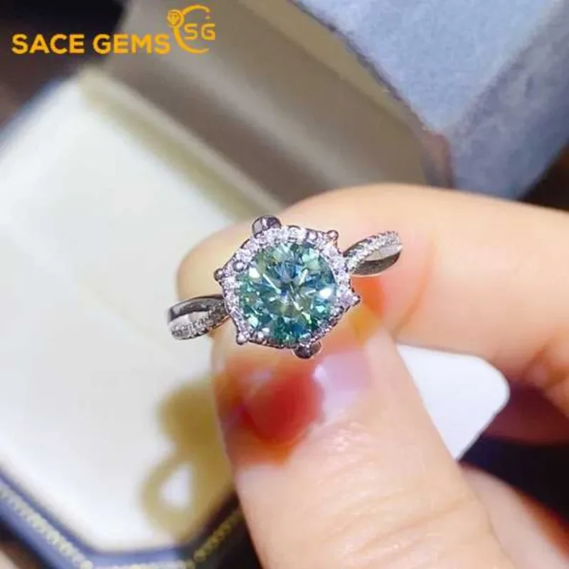 

SACE GEMS GRA Certified 1-2CT Moissanite Ring VVS1 Lab Diamond Solitaire Ring for Women Engagement Promise Wedding Band Jewelry