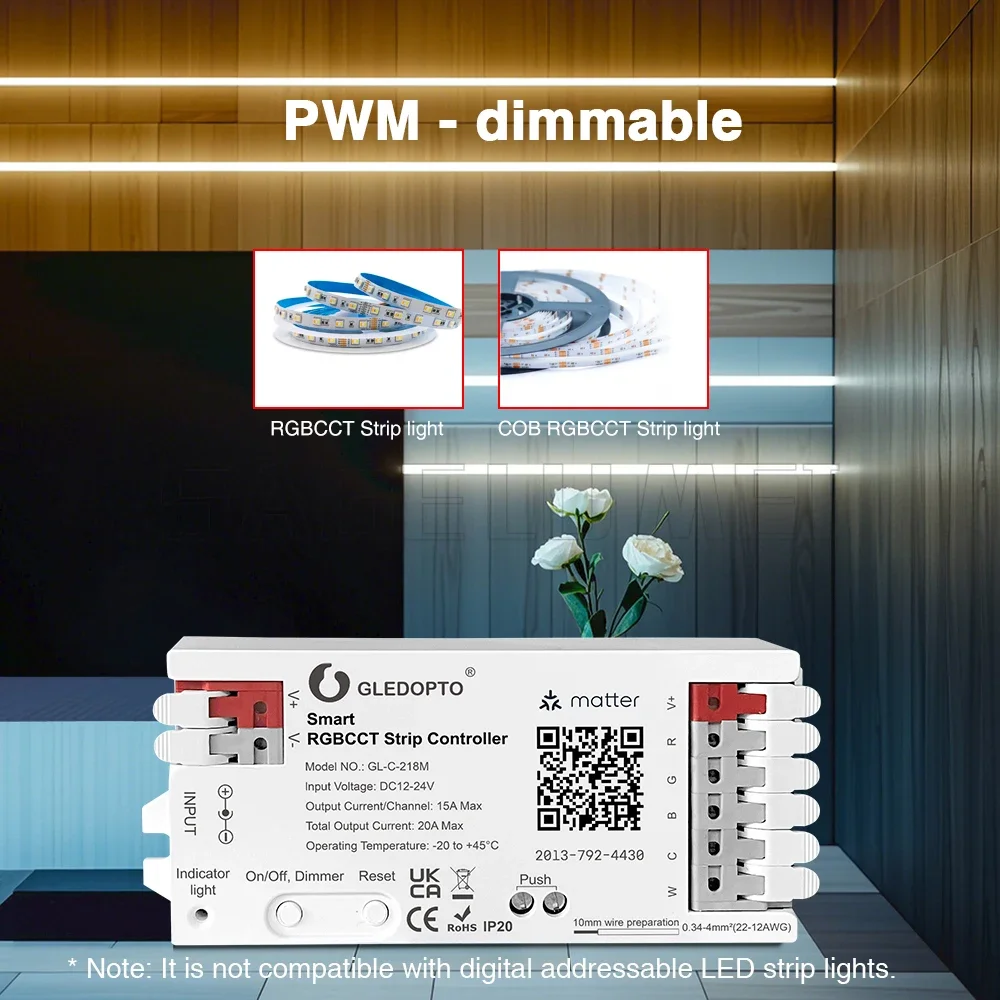 Matter Over WiFi LED قطاع ضوء RGBCCT Led سائق التطبيق الذكي التحكم الصوتي المادة تحكم GL-C-218M Homekit Smartthing home #5