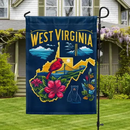 West Virginia Cardinal Rhododendron Black Bear Map Flag Garden Flag