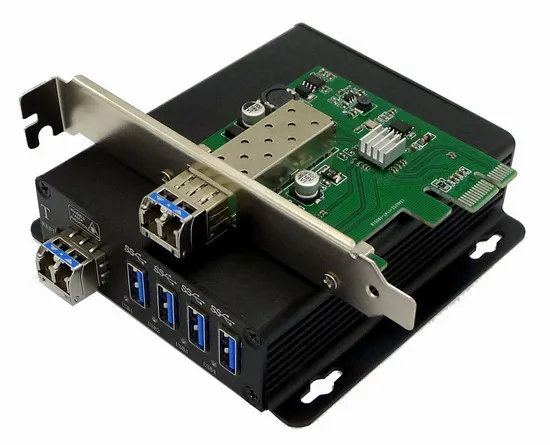 

"PCIe to USB 3.0 Fiber Optic Extender Card with Optical Transceiver"