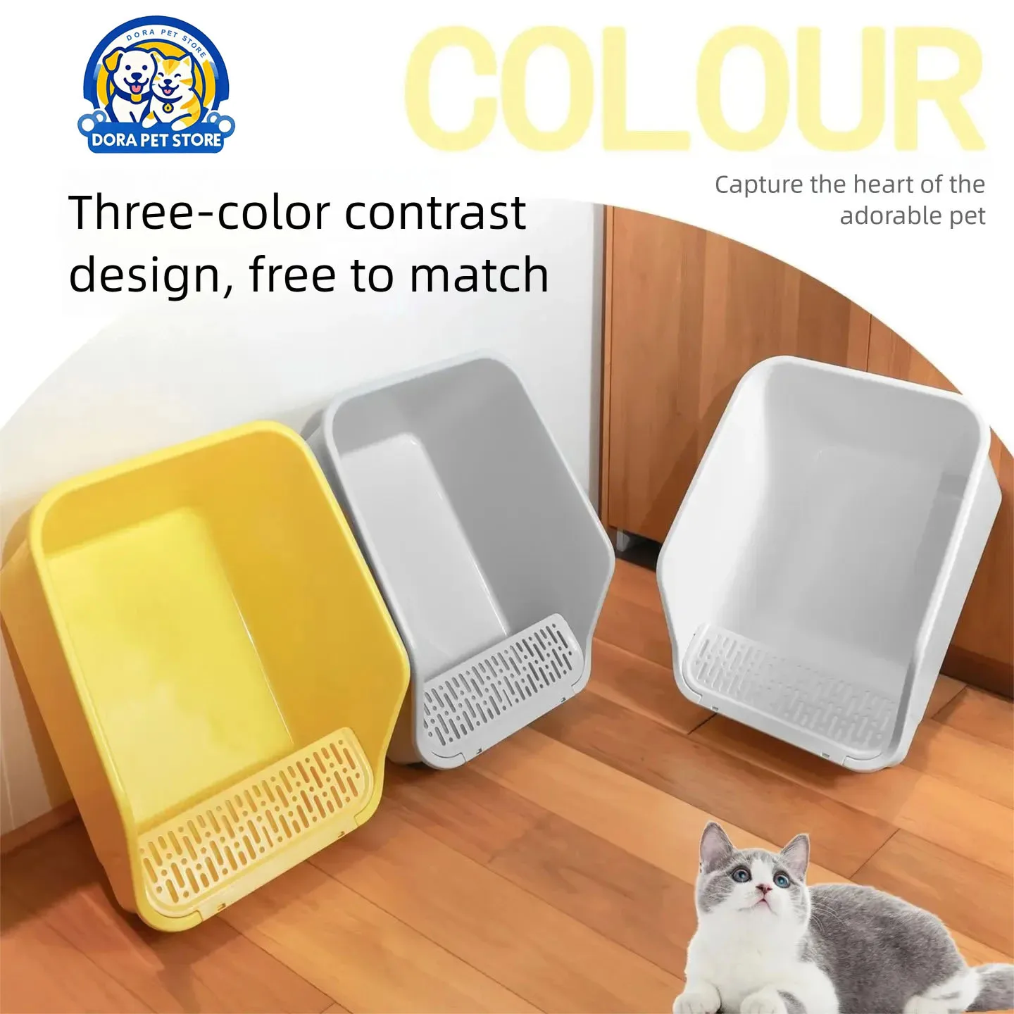 

60cm large box cat litter box, sand control and splash prevention, oversized semi enclosed cat toilet, open type, large capacity