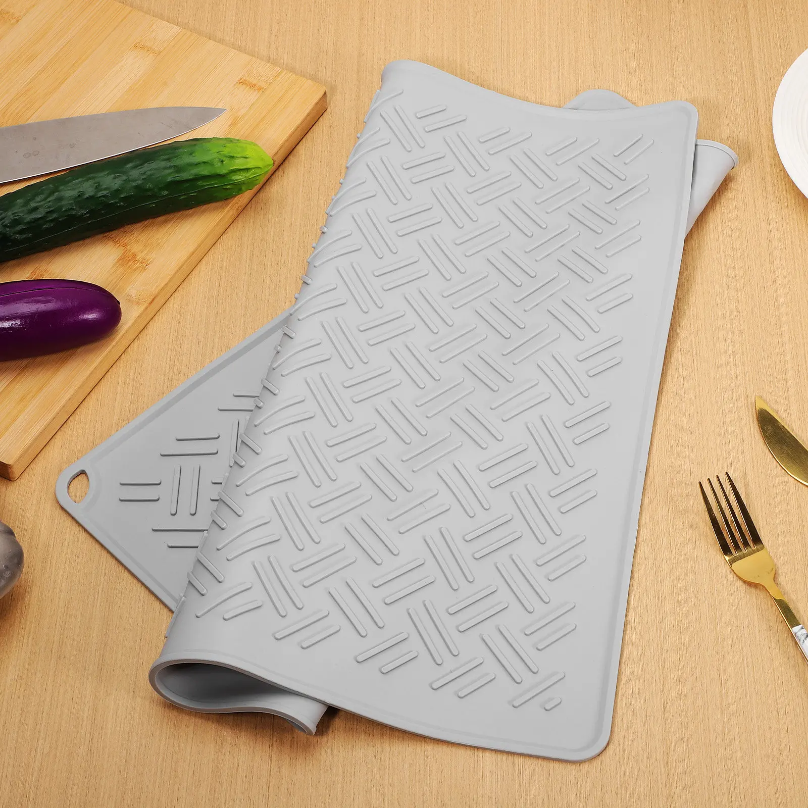 Silicone Dish Drying Mat Large Non Slip Kitchen Counter Sink Drainer Heat Resistant Trivet Fast Drain